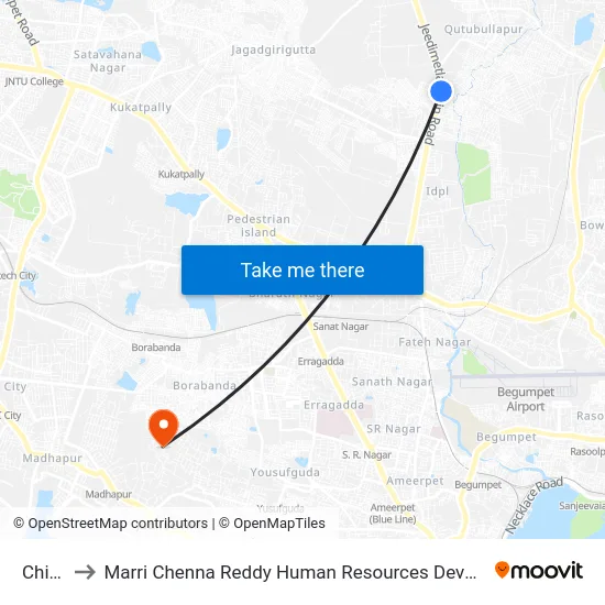 Chintal to Marri Chenna Reddy Human Resources Development Institute map