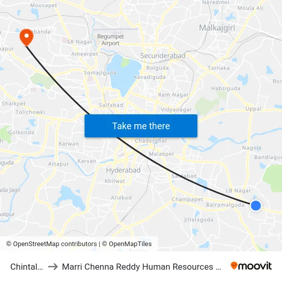 Chintalkunta to Marri Chenna Reddy Human Resources Development Institute map