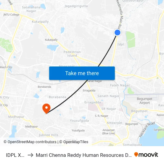 IDPL X Road to Marri Chenna Reddy Human Resources Development Institute map