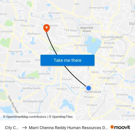 City College to Marri Chenna Reddy Human Resources Development Institute map
