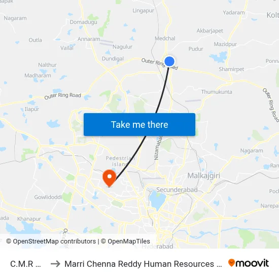 C.M.R College to Marri Chenna Reddy Human Resources Development Institute map