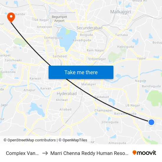 Complex Vanasthalipuram to Marri Chenna Reddy Human Resources Development Institute map