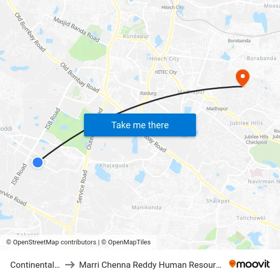 Continental Hospitals to Marri Chenna Reddy Human Resources Development Institute map