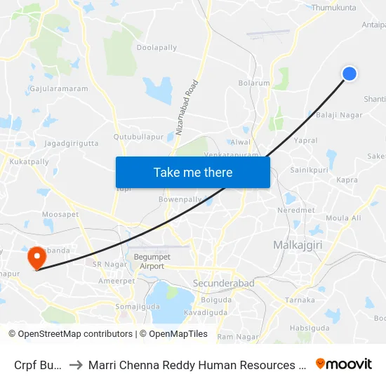 Crpf Bus Stop to Marri Chenna Reddy Human Resources Development Institute map