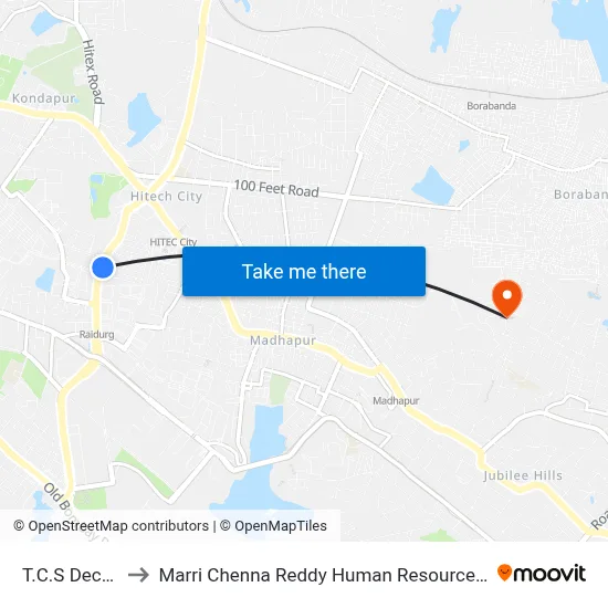 T.C.S Deccan Park to Marri Chenna Reddy Human Resources Development Institute map