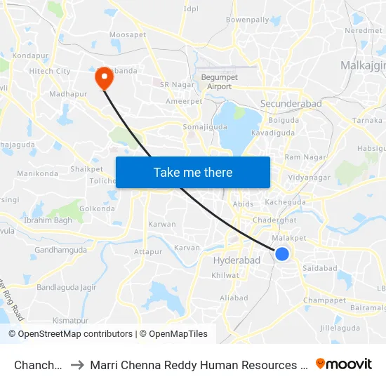Chanchalguda to Marri Chenna Reddy Human Resources Development Institute map