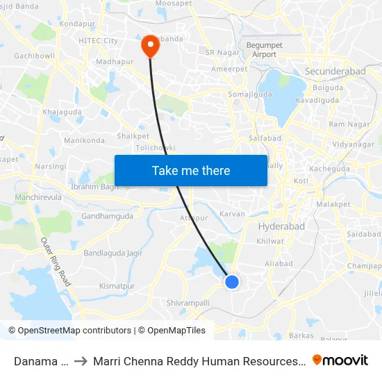 Danama Jhopdi to Marri Chenna Reddy Human Resources Development Institute map