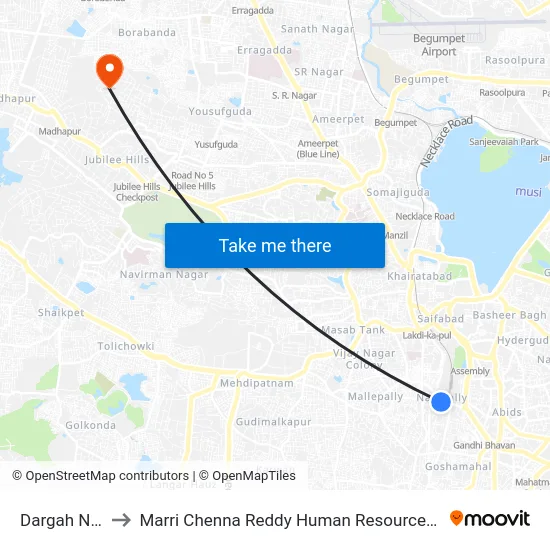 Dargah Nampally to Marri Chenna Reddy Human Resources Development Institute map
