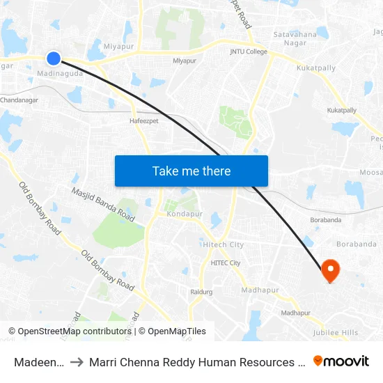 Madeenaguda to Marri Chenna Reddy Human Resources Development Institute map