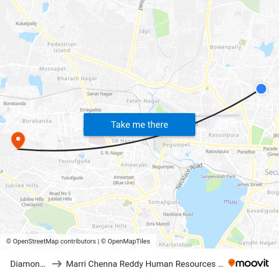 Diamond Point to Marri Chenna Reddy Human Resources Development Institute map