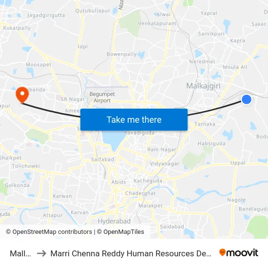 Mallapur to Marri Chenna Reddy Human Resources Development Institute map