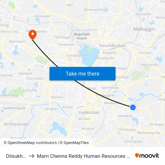 Dilsukhnagar to Marri Chenna Reddy Human Resources Development Institute map