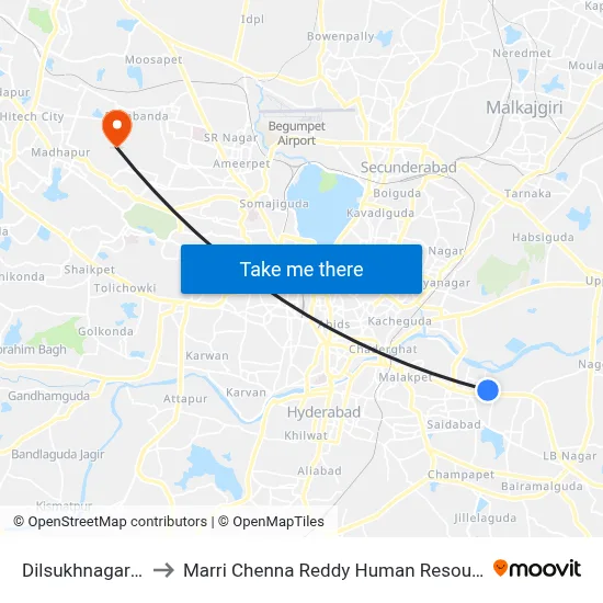 Dilsukhnagar Bus Station to Marri Chenna Reddy Human Resources Development Institute map