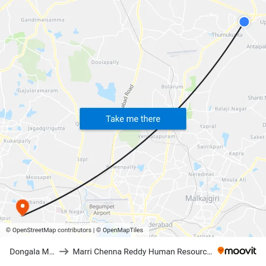 Dongala Maisamma to Marri Chenna Reddy Human Resources Development Institute map
