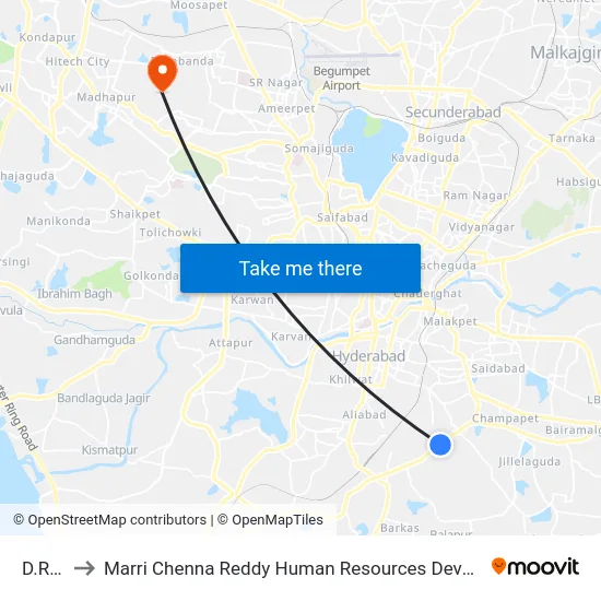 D.R.D.L to Marri Chenna Reddy Human Resources Development Institute map