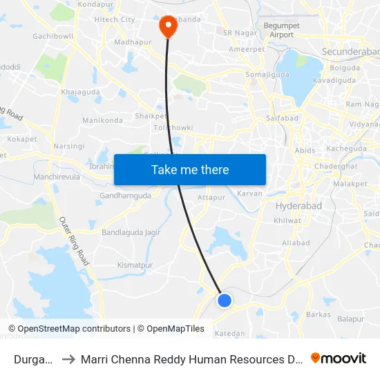 Durganagar to Marri Chenna Reddy Human Resources Development Institute map