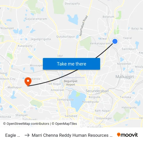 Eagle Chowk to Marri Chenna Reddy Human Resources Development Institute map