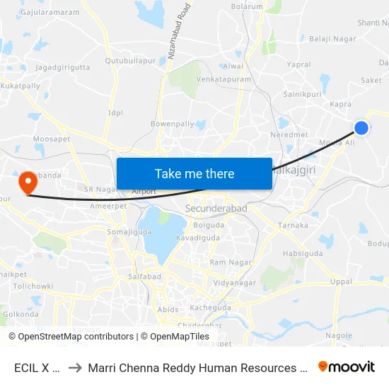 ECIL X Roads to Marri Chenna Reddy Human Resources Development Institute map