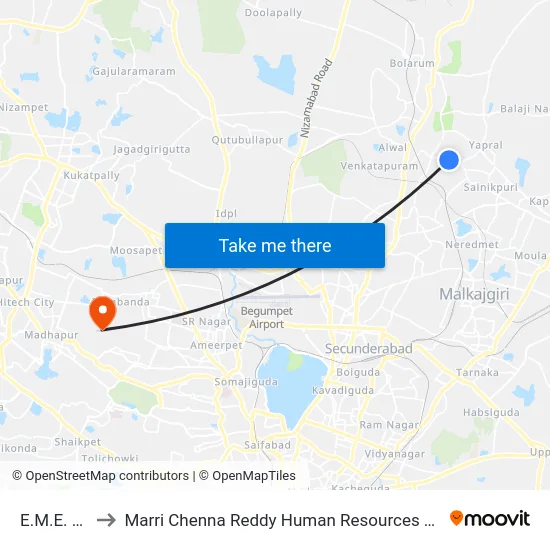 E.M.E. Center to Marri Chenna Reddy Human Resources Development Institute map