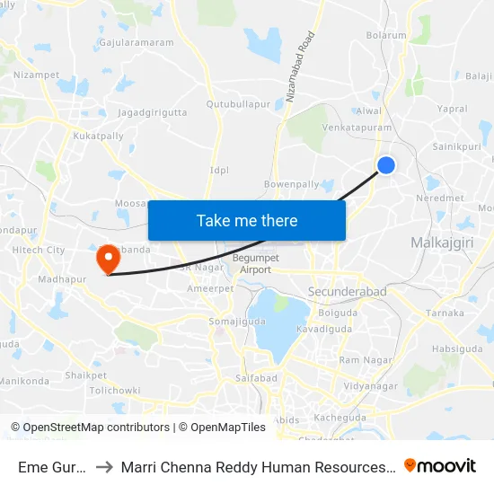 Eme Gurudwara to Marri Chenna Reddy Human Resources Development Institute map