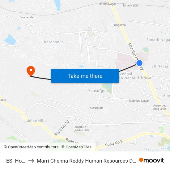 ESI Hospital to Marri Chenna Reddy Human Resources Development Institute map