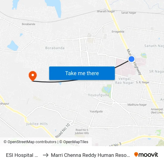 ESI Hospital Metro Station to Marri Chenna Reddy Human Resources Development Institute map