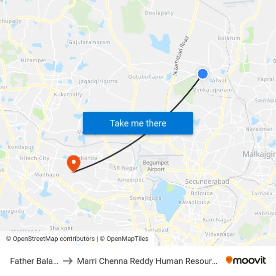 Father Balaiah Nagar to Marri Chenna Reddy Human Resources Development Institute map