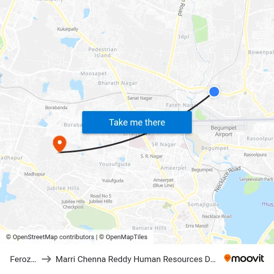 Ferozguda to Marri Chenna Reddy Human Resources Development Institute map