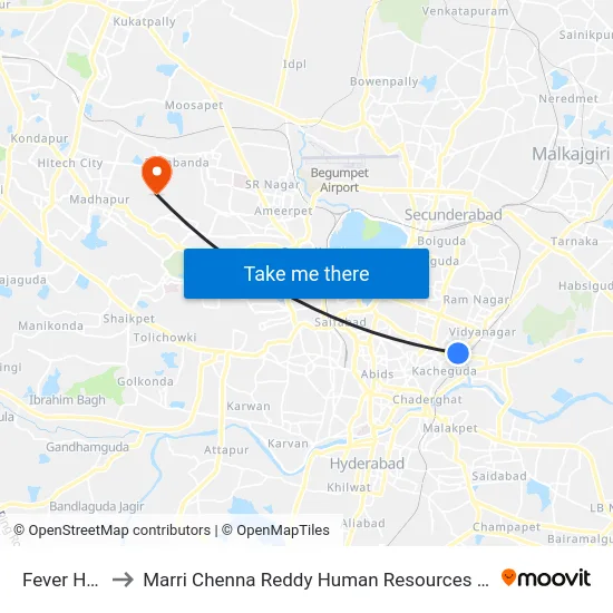 Fever Hospital to Marri Chenna Reddy Human Resources Development Institute map