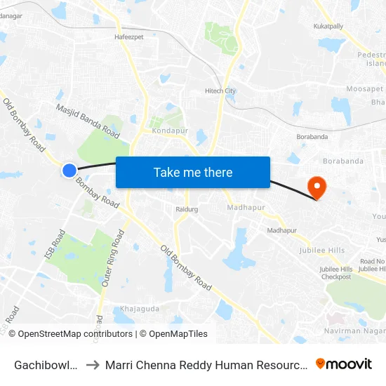 Gachibowli Stadium to Marri Chenna Reddy Human Resources Development Institute map