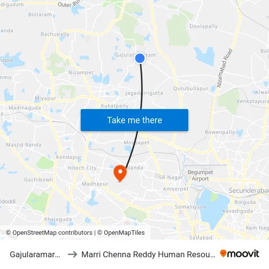 Gajularamaram Bus Stop to Marri Chenna Reddy Human Resources Development Institute map