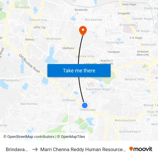 Brindavan Colony to Marri Chenna Reddy Human Resources Development Institute map