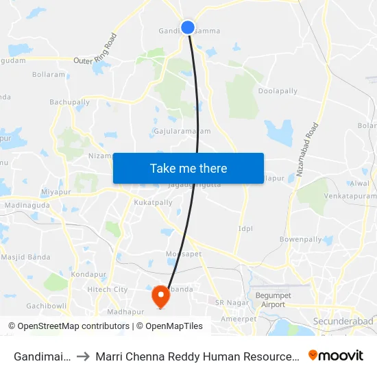 Gandimaisamma to Marri Chenna Reddy Human Resources Development Institute map