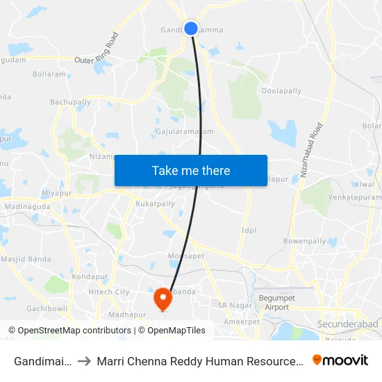Gandimaisamma to Marri Chenna Reddy Human Resources Development Institute map