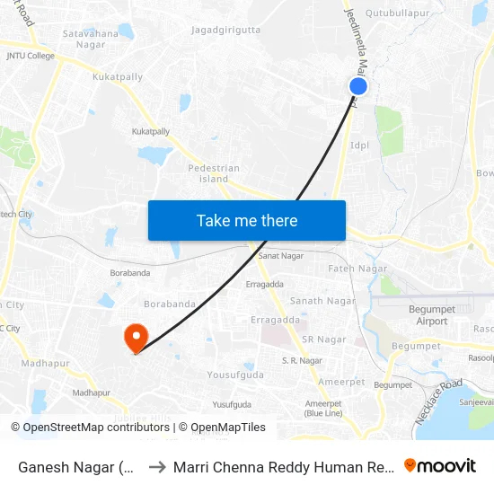 Ganesh Nagar (Chintal-Balanagar) to Marri Chenna Reddy Human Resources Development Institute map