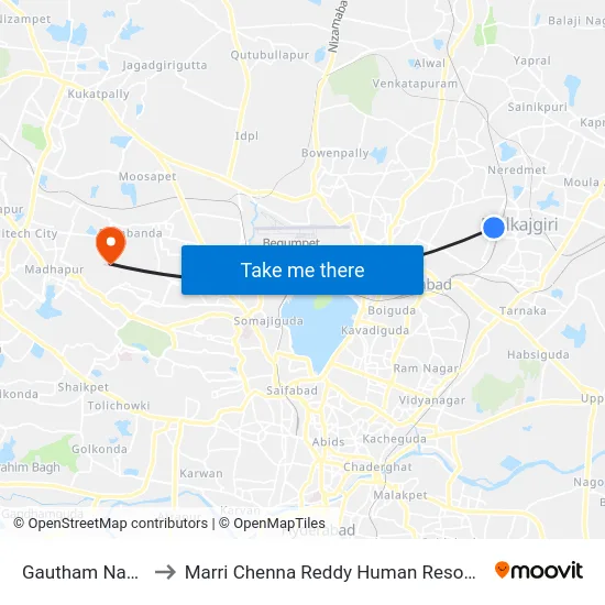 Gautham Nagar Bus Stop to Marri Chenna Reddy Human Resources Development Institute map