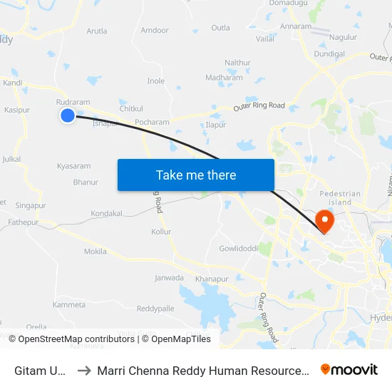 Gitam University to Marri Chenna Reddy Human Resources Development Institute map