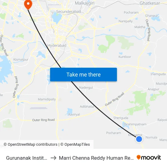 Gurunanak Institute Of Technology to Marri Chenna Reddy Human Resources Development Institute map