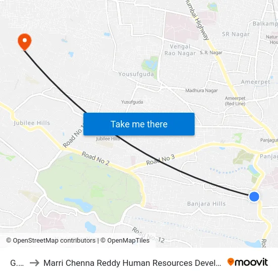 G.V.K to Marri Chenna Reddy Human Resources Development Institute map