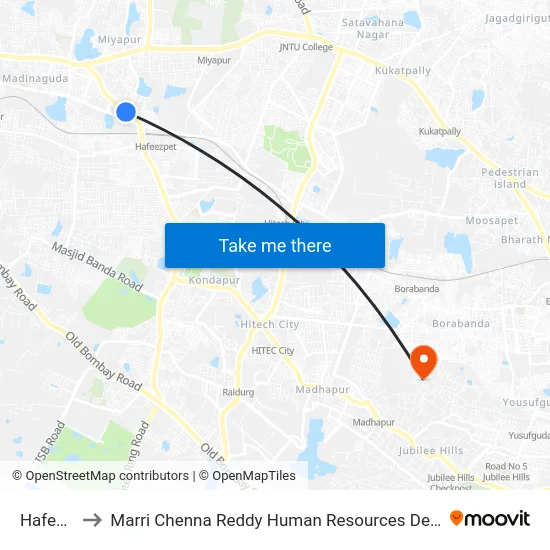 Hafeezpet to Marri Chenna Reddy Human Resources Development Institute map