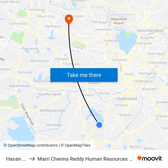 Hasan Nagar to Marri Chenna Reddy Human Resources Development Institute map