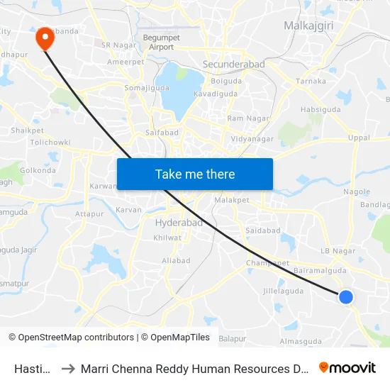 Hastinapur to Marri Chenna Reddy Human Resources Development Institute map