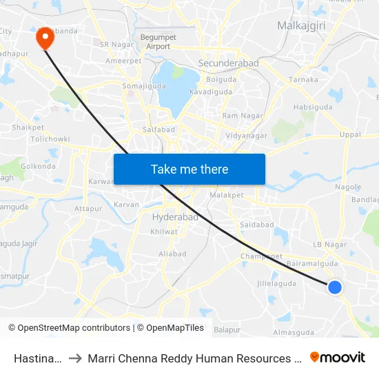 Hastinapuram to Marri Chenna Reddy Human Resources Development Institute map
