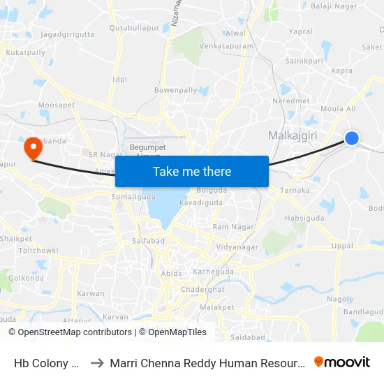 Hb Colony First Phase to Marri Chenna Reddy Human Resources Development Institute map