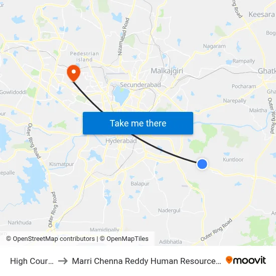 High Court Colony to Marri Chenna Reddy Human Resources Development Institute map