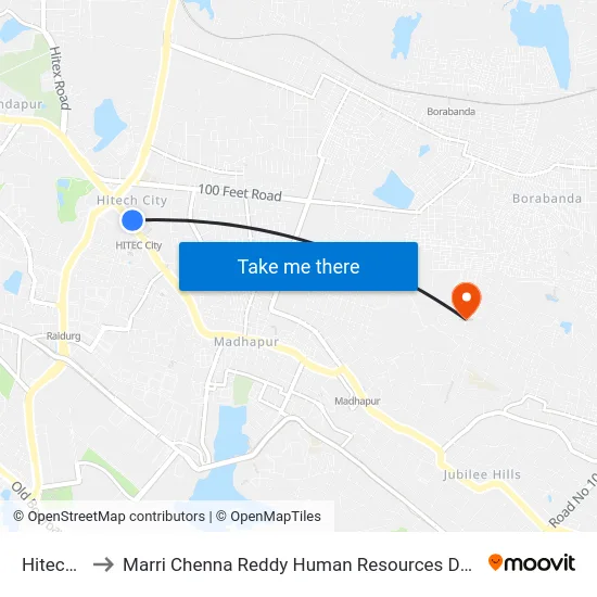 Hitech City to Marri Chenna Reddy Human Resources Development Institute map
