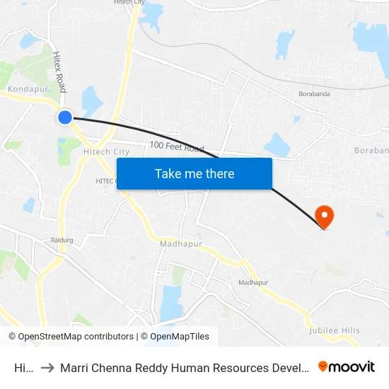 Hitex to Marri Chenna Reddy Human Resources Development Institute map