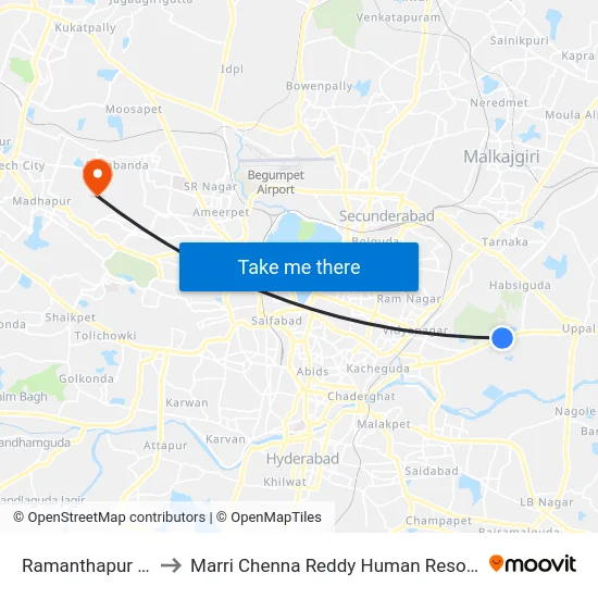 Ramanthapur Public School to Marri Chenna Reddy Human Resources Development Institute map