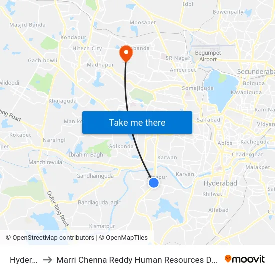 Hyderguda to Marri Chenna Reddy Human Resources Development Institute map