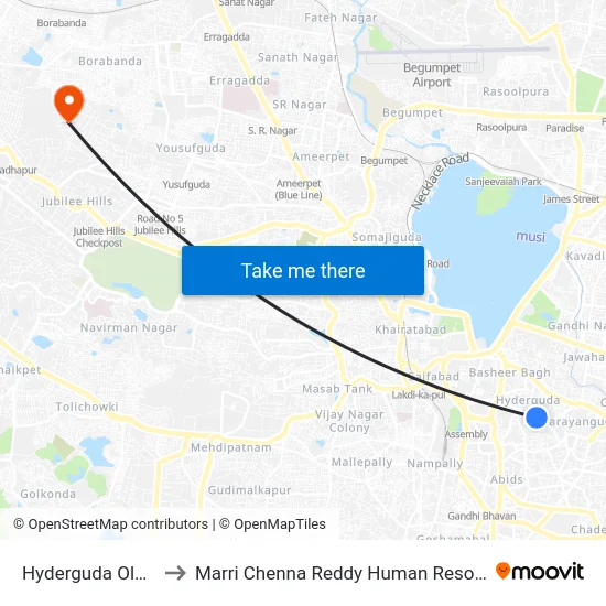 Hyderguda Old Mla Quarters to Marri Chenna Reddy Human Resources Development Institute map